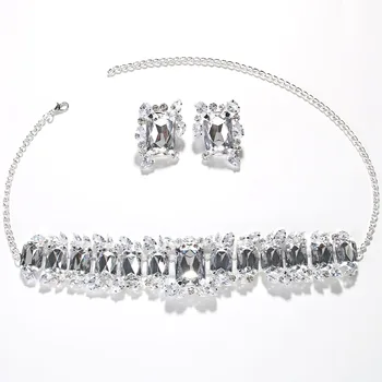 Stonefans Bride Crystal Necklace Earrings Set Bridesmaid Wedding Jewelry Two Pieces Choker Necklace Prom Costume Jewelry Sets 2