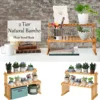 2Tier Simple Modern Decorative Natural Bamboo Flower Pot Plant Display Stand Shelf,Books Kitchen Household Supplies Storage Rack 1