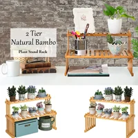 2Tier Simple Modern Decorative Natural Bamboo Flower Pot Plant Display Stand Shelf,Books Kitchen Household Supplies Storage Rack 1