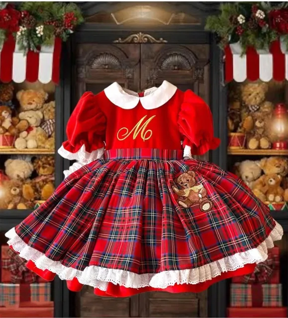 Toddler Girl Christmas Dress - Buffalo Plaid Long Sleeve Outfit With Headband 12M-5T