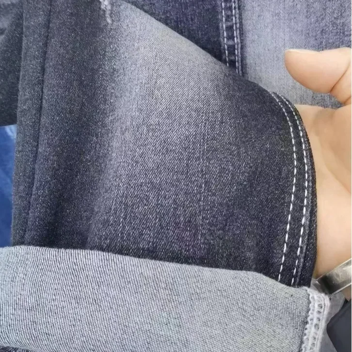 12-Stand Double-Core Bamboo Denim Fabric Black Thick Stretchable Vertical Denim Material for Clothing And Accessories