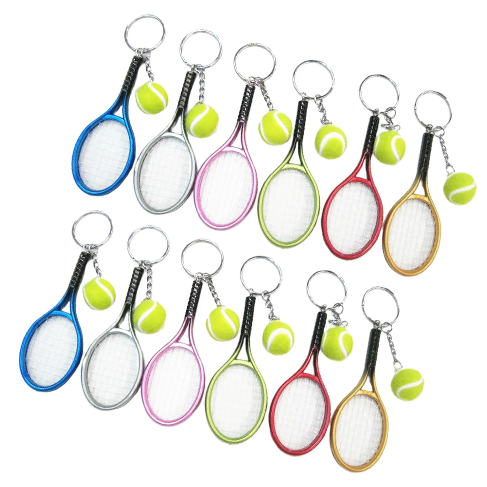 

12 Pcs Tennis Key Ring and Racket Keyring Theme Chain Bag Pendant Keychain Boy Friend Hanging Keychains