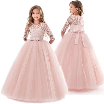 Teenage Girls Dress Summer Children's Clothing Party Elegant Princess Long Tulle Baby Girls Kids Lace Wedding Ceremony Dresses 1