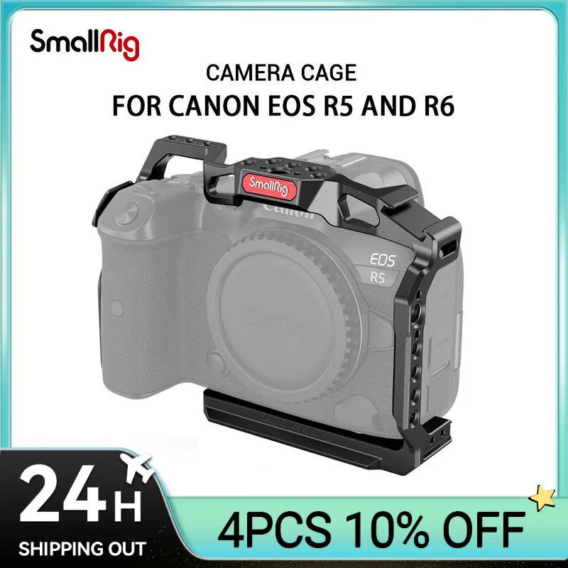 

SmallRig DSLR Camera Cage for Canon EOS R5 R6 R5 C built-in Cold Shoe NATO Rail 1/4'' Arri Hole Camera Rig Video Set 2982B