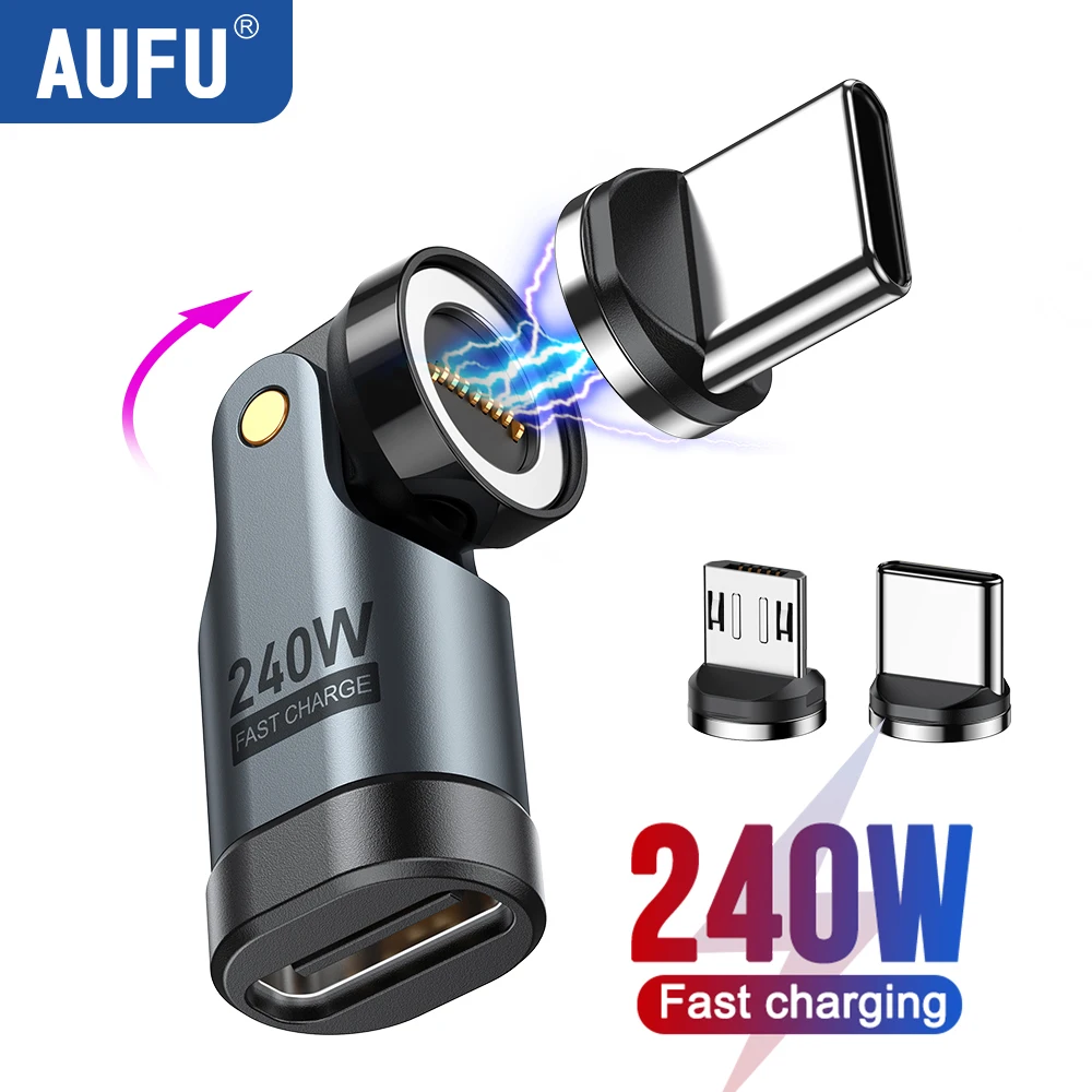 Enhanced Magnetic 9-Pin OTG Adapter - Type C to Micro/iOS Male Converter with 240W Fast Charging Capability