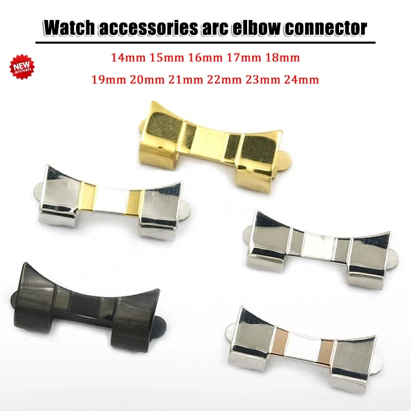 Sleek Stainless Steel Curved End Piece Strap Connector, 14-24mm
