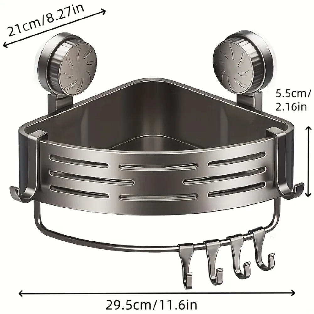 Triangular Space-Saving Suction Cup Bathroom Storage Shelf No Drilling Required Multifunctional Storage Organizer Hooks