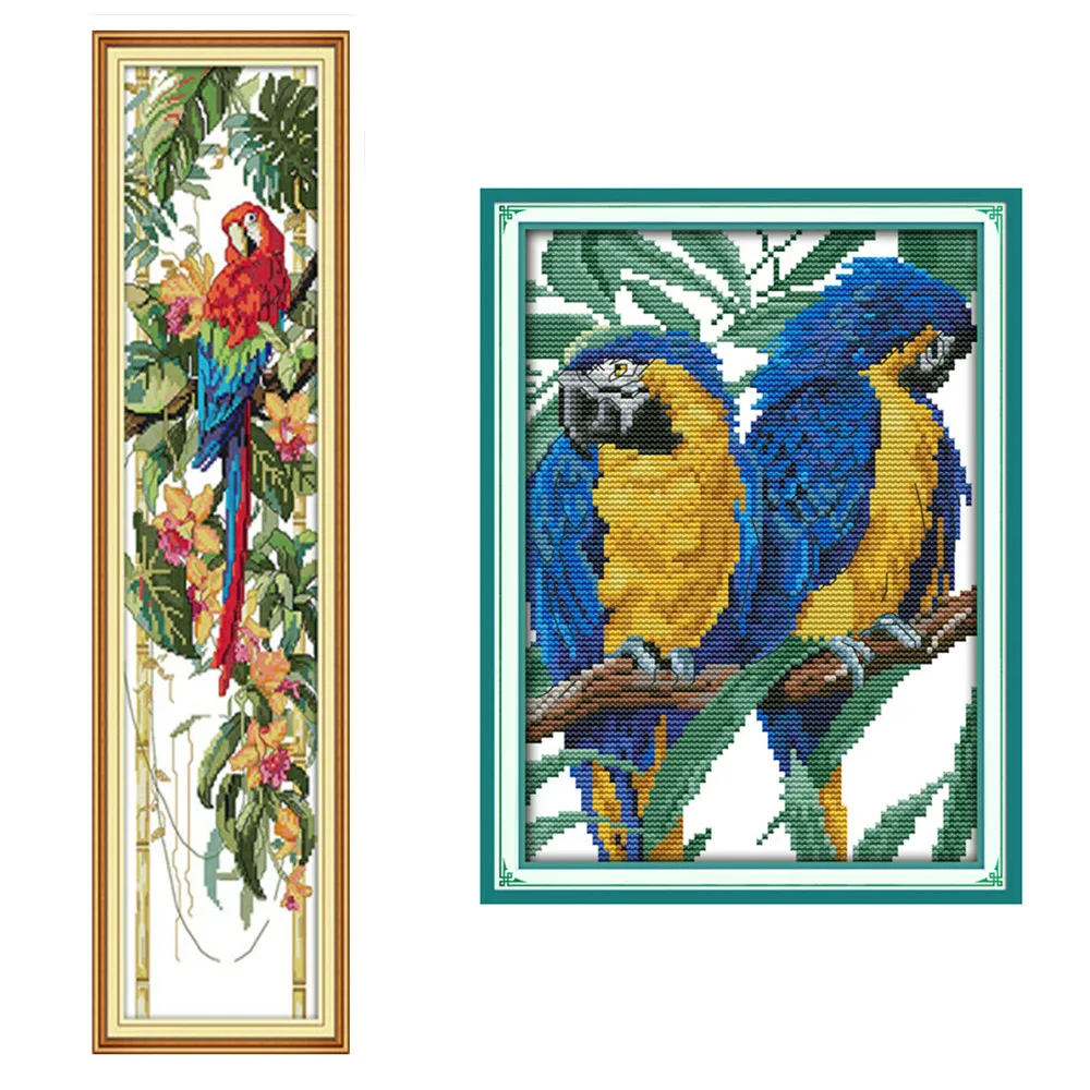 

The Parrot and Flowers DMC Cross Stitch 14CT 11CT DIY Needlework Counted Chinese Cross-stitch Kits For Embroidery a Cross Crafts