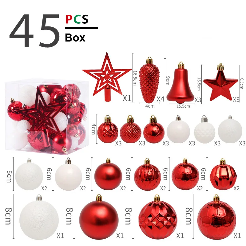 thumbnail image 1 of 45Pcs Christmas Ball Ornaments Xmas Tree Top Star Decoration Black Red Gold Bauble For Home Navidad Noel Natal Hanging Pendent, 1 of 5