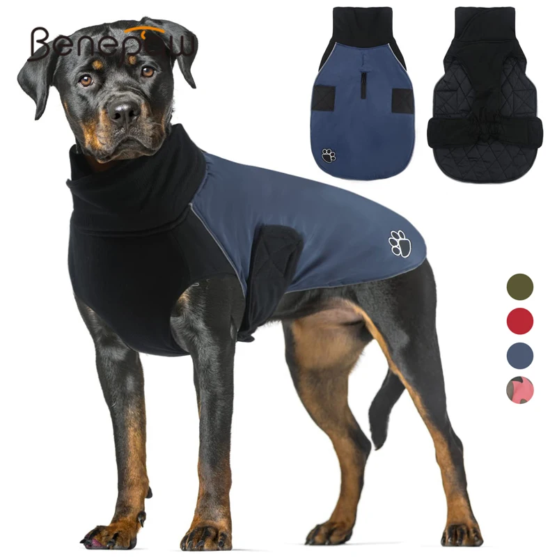 Benepaw Winter Turtleneck Dog Coat Warm Waterproof Cold Weather Pet Jacket Reversible Dog Clothes For Small Medium Large Dogs