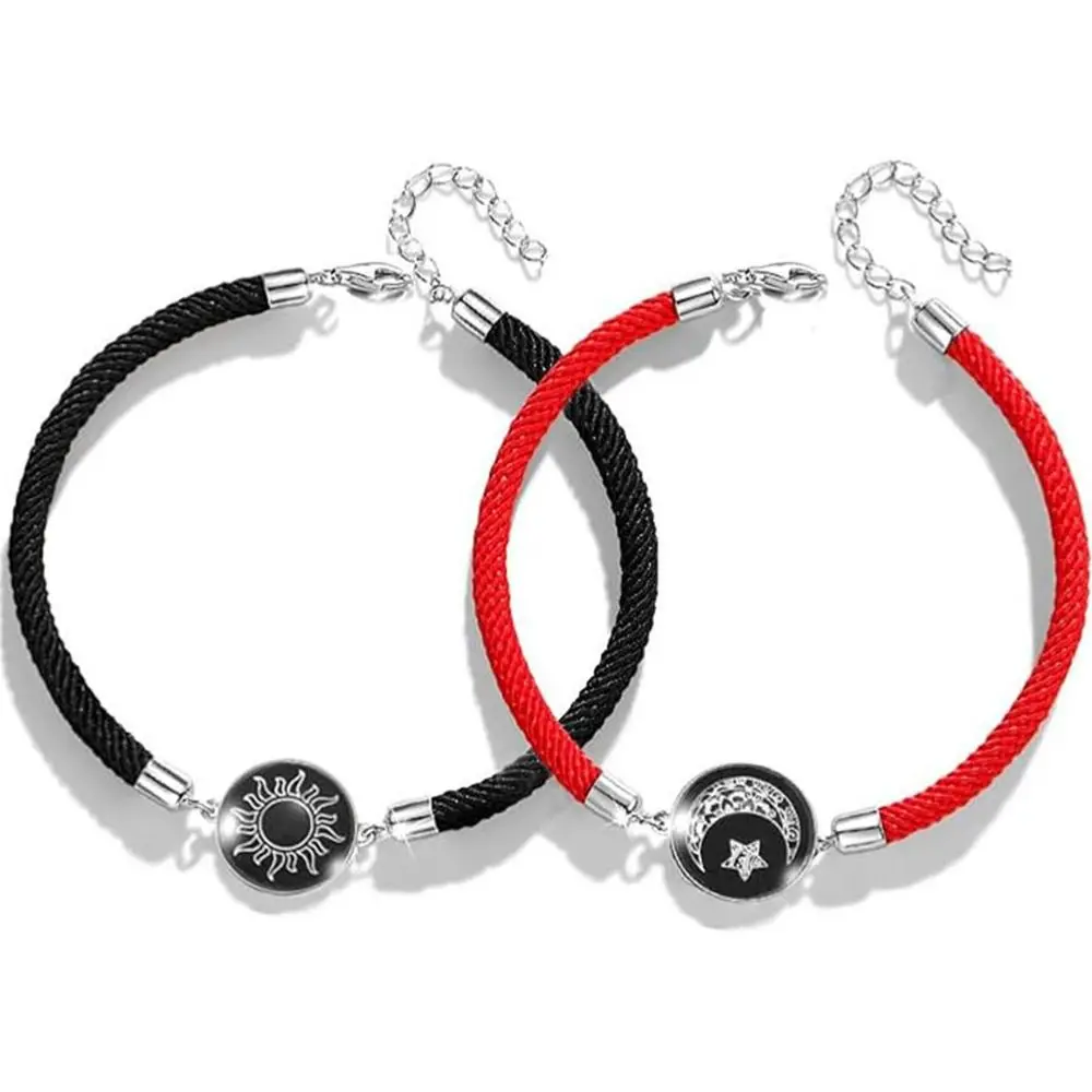 1 pair Sun Moon Pattern Couple Bracelet Adjustable Punk Braided Bracelet Luminous Rope Bracelet Couple Jewelry Gift