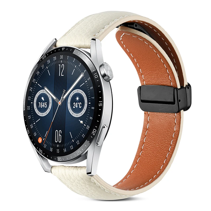 Premium 22mm Leather Loop Band with Magnetic Buckle - Elegant Strap Bracelet
