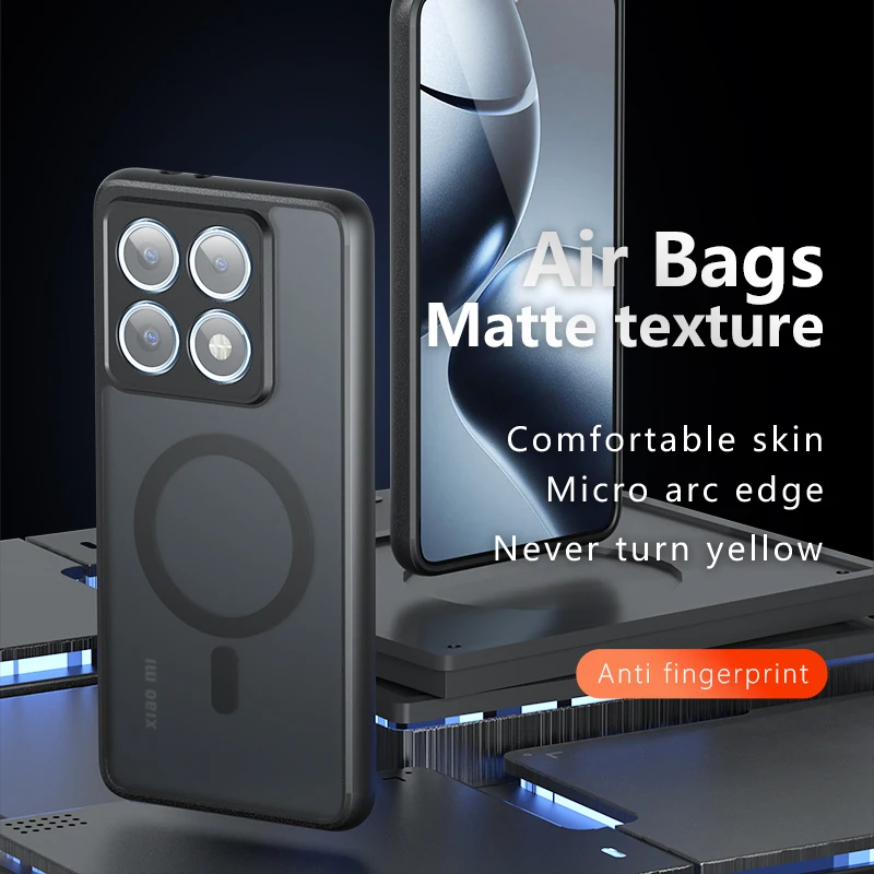 Magnetic Frosted Matte Shockproof Phone Case with Wireless Charging and Camera Protector