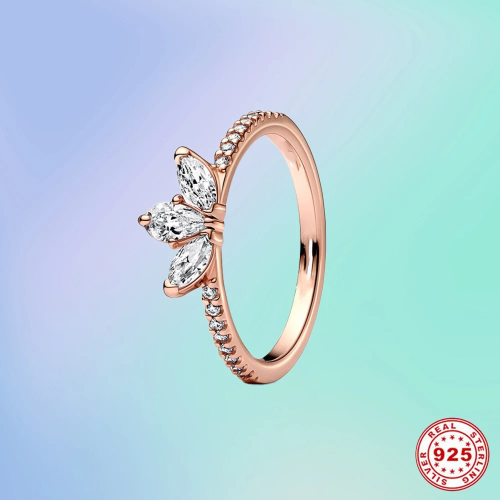 

New 925 Silver Rose Gold Ring For Women Original Sparkling Herbarium Cluster Ring Stackable Engagement Wedding Ring Jewelry Gift