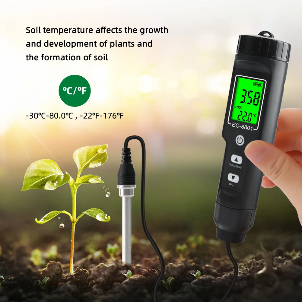Soil EC Tester 0.00~10.00mS/cm Conductivity Soil EC PH Meter Detachable Probe Au