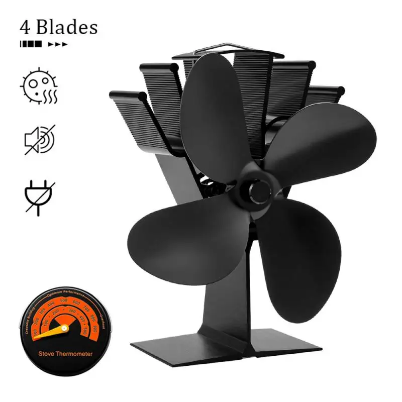 4 Blade Stove Fan Heat Powered Log Wood Burner Fireplace Fan Eco-fan Quiet Home Heater Winter Warmer Efficient Heat Distribution