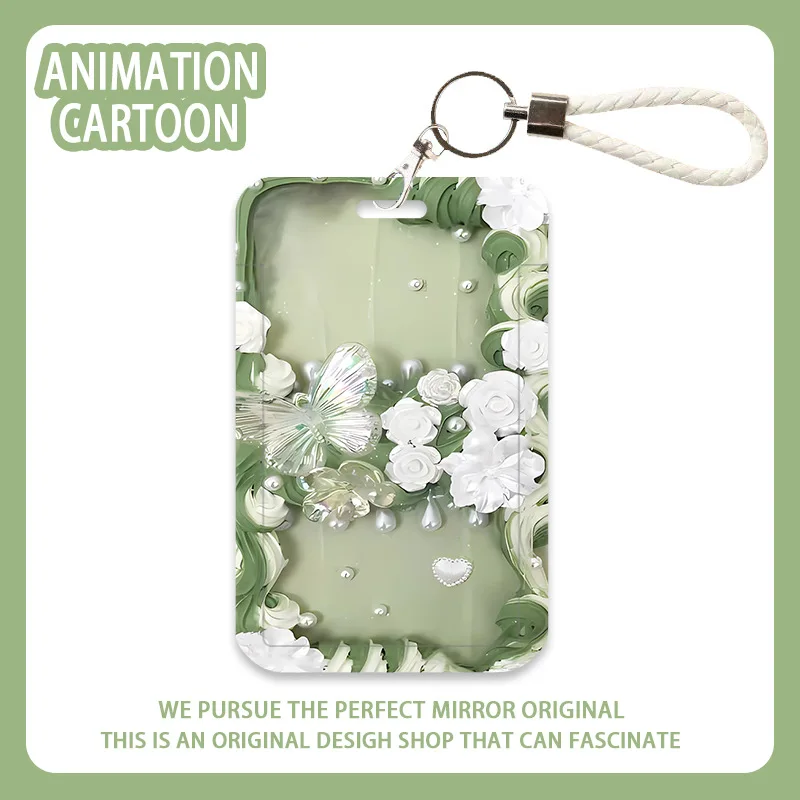 Transparent Flower Card Holder - Hard Plastic ID Badge Case with Sliding Cover for Student Cards (Cute Ins Style)