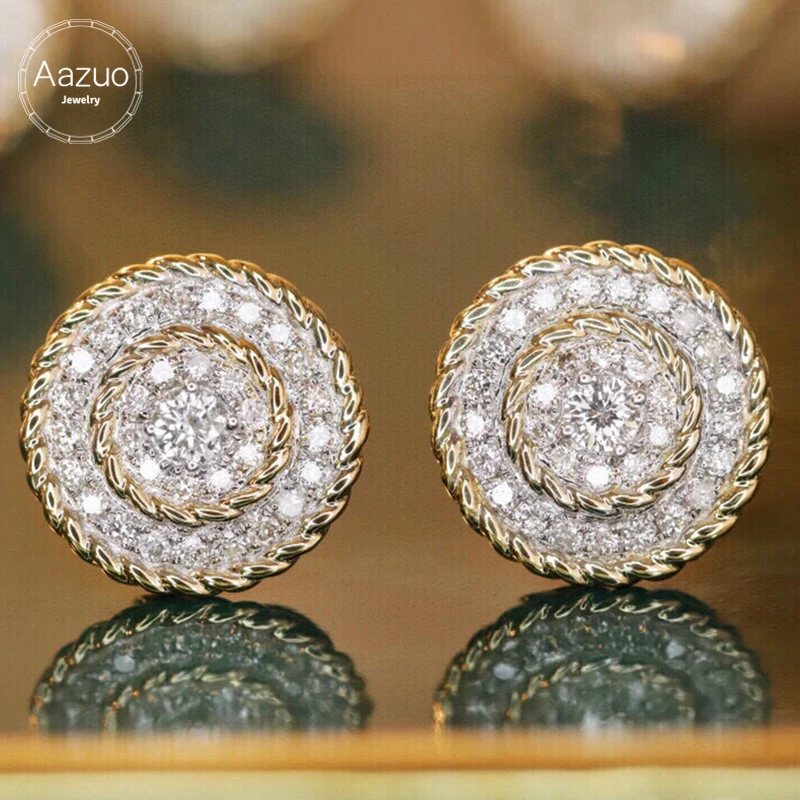 Aazuo 18K Orignal Yellow Gold Real Natrual Diamonds 0.56ct Fairy Twist Line Round Stud Earring gifted For Women Wedding  Party