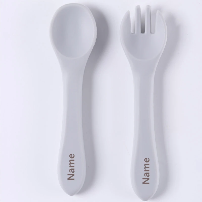 Baby Cutlery Set - Silicone Fork & Spoon with Free Name Printing - Children's Surprise Gift