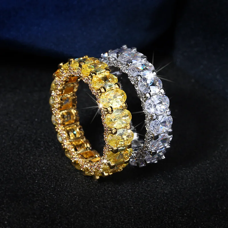 

2022 NEW Fashion Bling Large Women's Ring S925 Silver Zircon Goldr Hip Hop Zircon Engagement Wedding Christmas Gift Jewelry