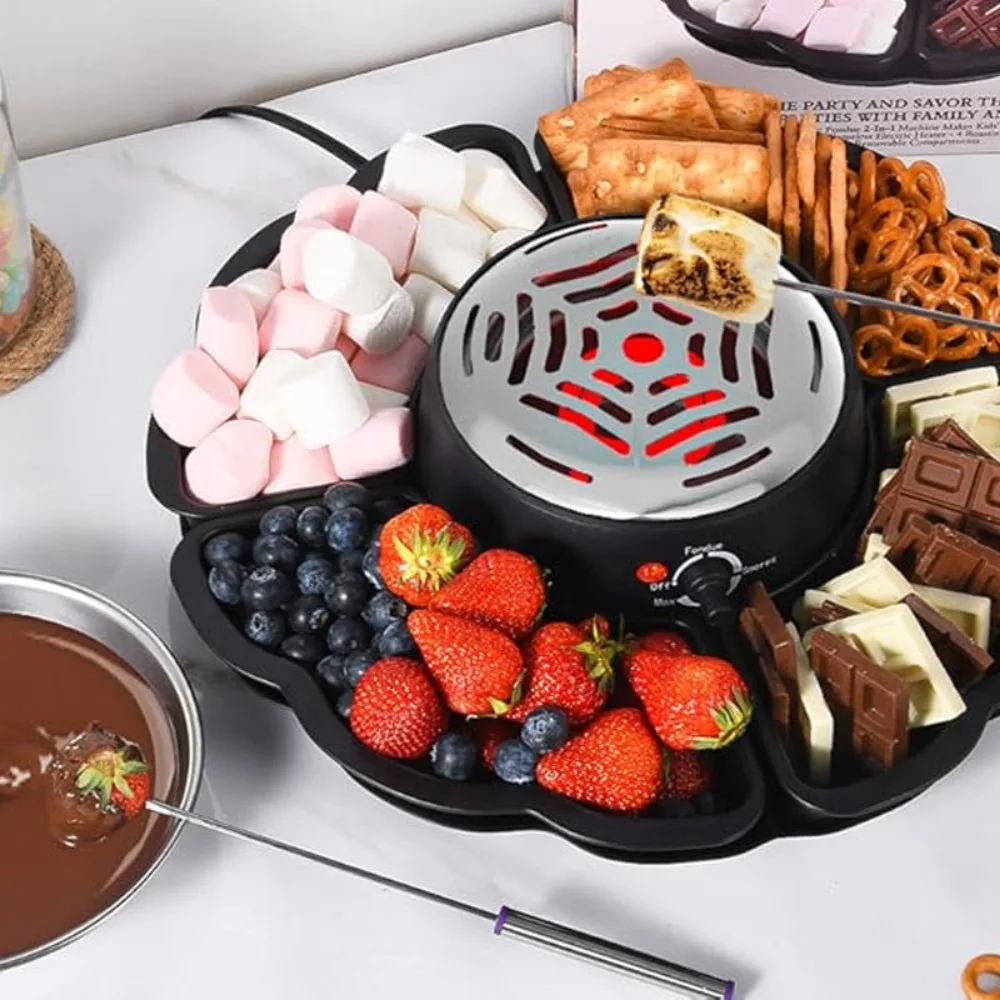 4 Roasting Forks Electric Marshmallow Roaster Heated Bowl Movie Night Supplies 2 In 1 Smores Maker Flameless 4 Detachable Trays