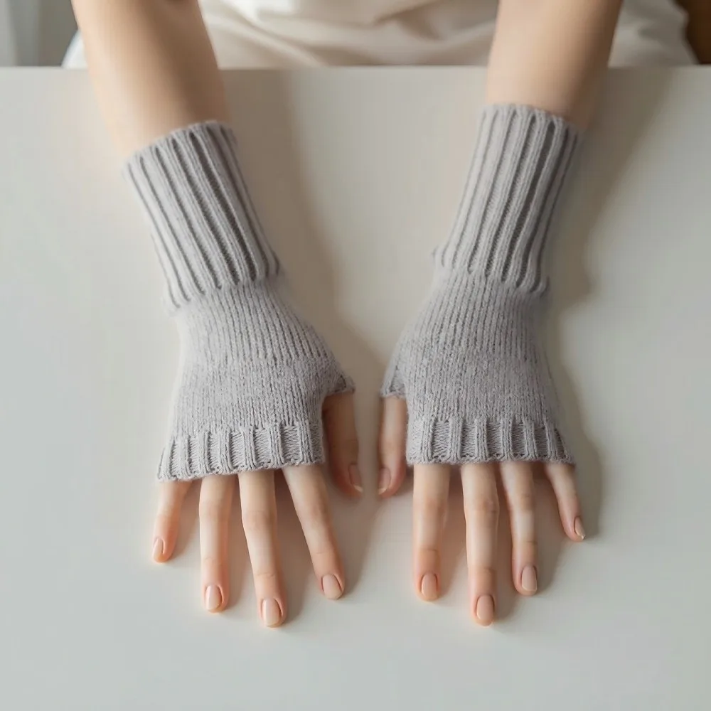 New Knitted Knitted Gloves Solid Color Elastic Half Finger Mitten Soft Fingerless Gloves Autumn and Winter
