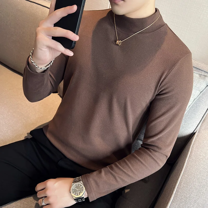 

2022 autumn and winter men's double-sided German fleece half high neck pullover sweater fashion thickening warm bottoming shirt