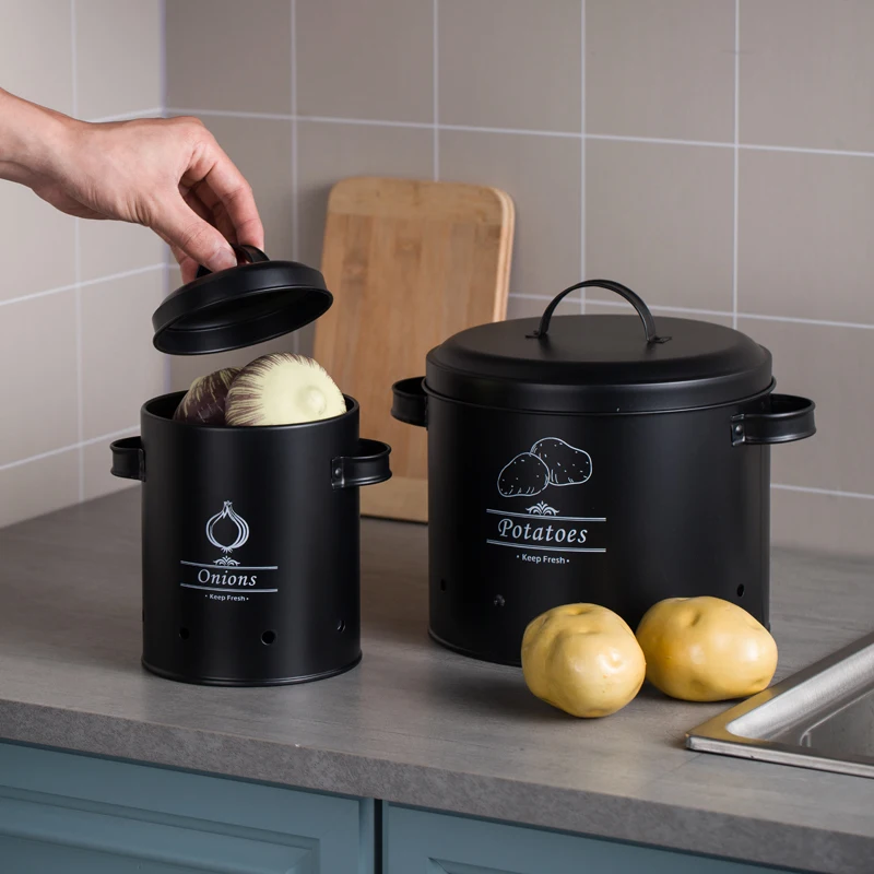 3 Pcs Retro Metal Potato Garlic Onion Storage Containers With 360° Ventilation System