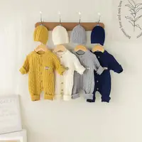 Autumn Winter Clothes Newborn Knitted Cardigan Solid Romper Girl Baby Ribbed Knit Jumpsuit Boy Infant Thick Fashion One-pieceb 1