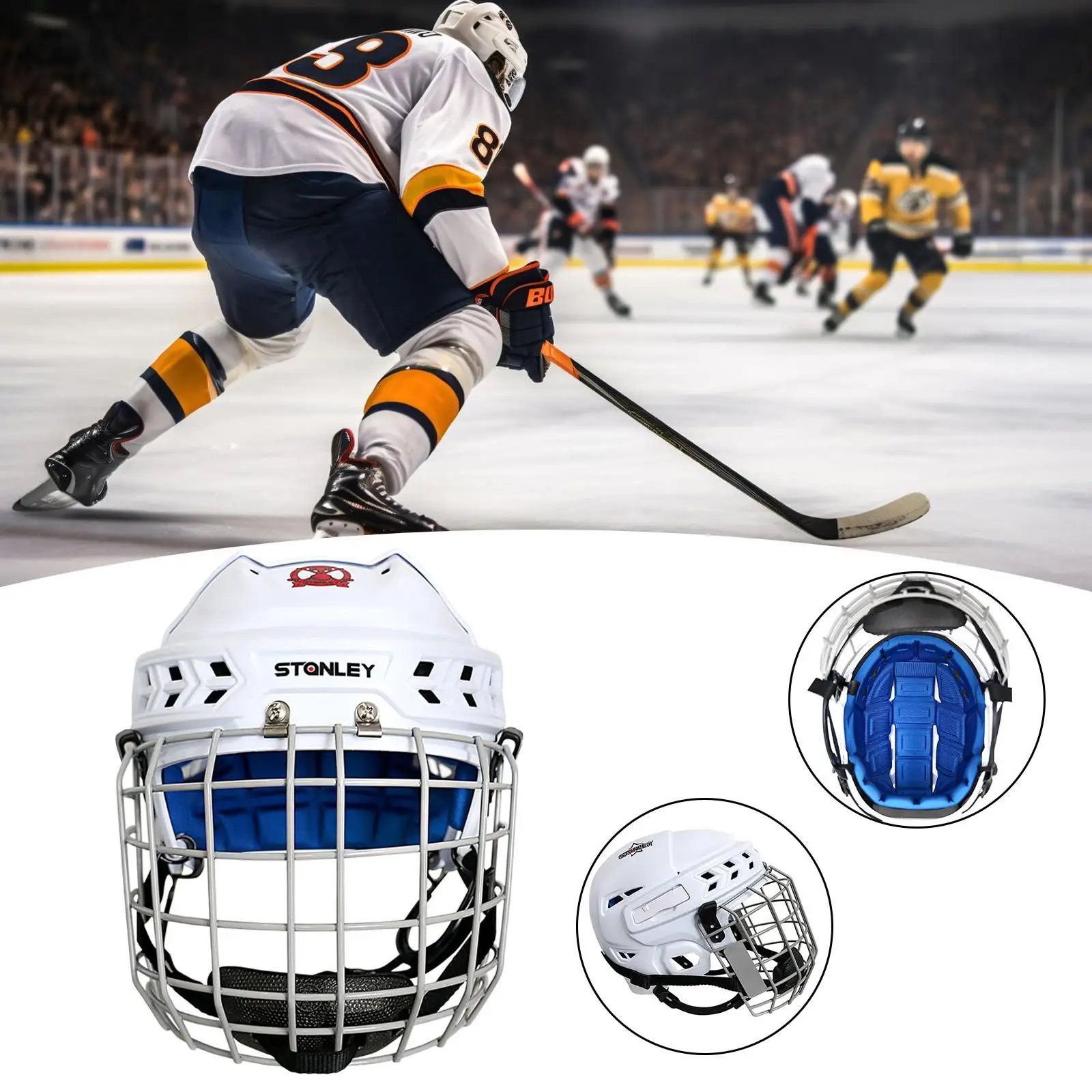 Hockey Helmet Ice Skate Helmet with Chinstrap Hockey Headgear Adults Equipment Sports Helmet for Game Dryland Hockey Practice 3
