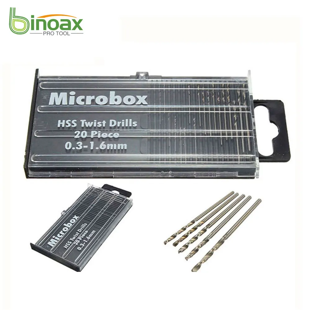 Binoax HSS Micro Twist Drill Bit Set 20Pcs Mini drill bit High Speed Steel 0.3mm-1.6mm Model Craft