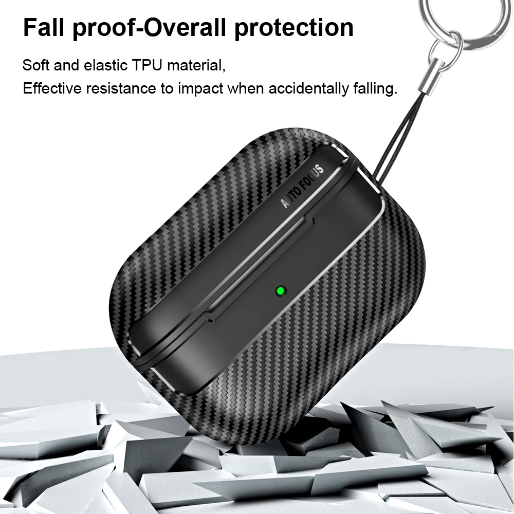 For Original Airpods Pro 2 Case Carbon Fiber Texture Soft Silicone Earphone Case Shockproof With Hook For Funda Air Pods 4 Cover 3