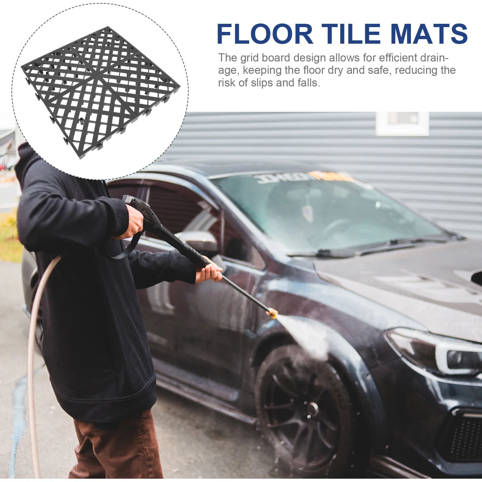 Heavy-Duty Interlocking Car Wash Grid Mat Non-Slip Floor Tile Mats for Car Auto Detailing Shops Effective Drainage