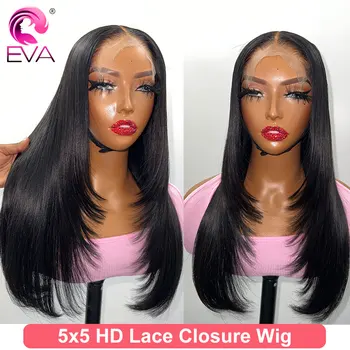 5x5/6x6/7x7 Reale HD Veletta Nella Chiusura Parrucche SKinlike HD Merletto Melt Pelli Taglio A Strati Parrucche Dei Capelli Umani Diritte Pre Pizzicate Bye Bye nodi
