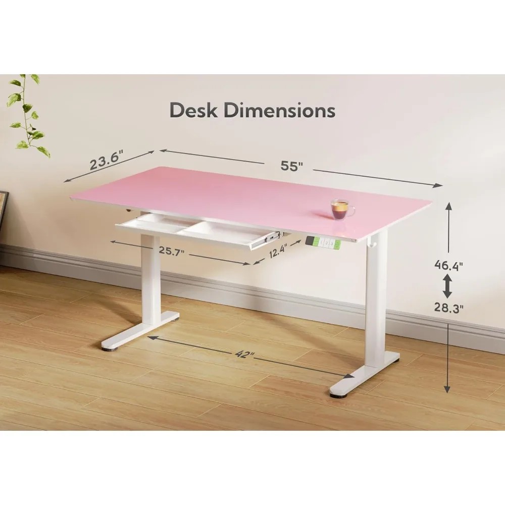 "55" ergonomic adjustable height desk with storage drawers in morandi powder finish"