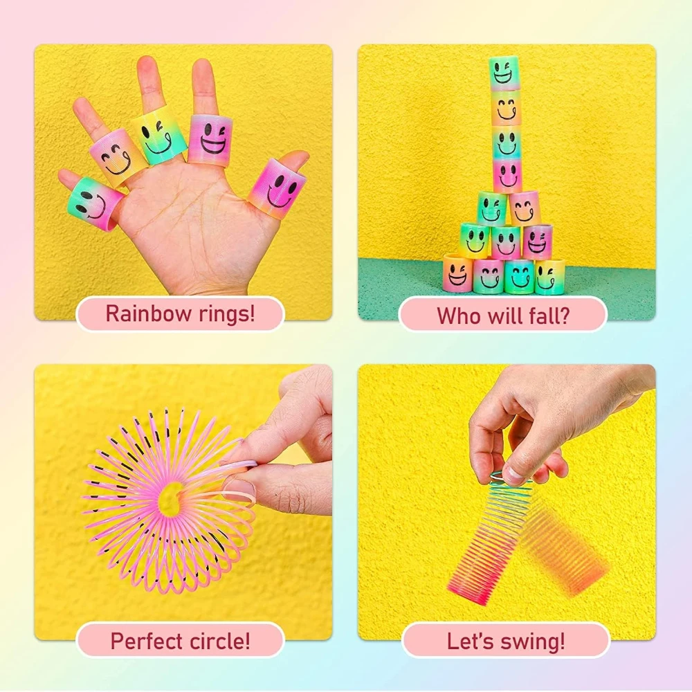 fidget toys stress relief toys 12PCS Rainbow Spring Ring Magical Toy Children Adult Stress Relief Elastic Rainbow Ring Magic Toy