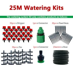 Greenhouse DIY Automatic Drip Irrigation System with Adjustable Drippers and Garden Hose (25M Watering Kits)
