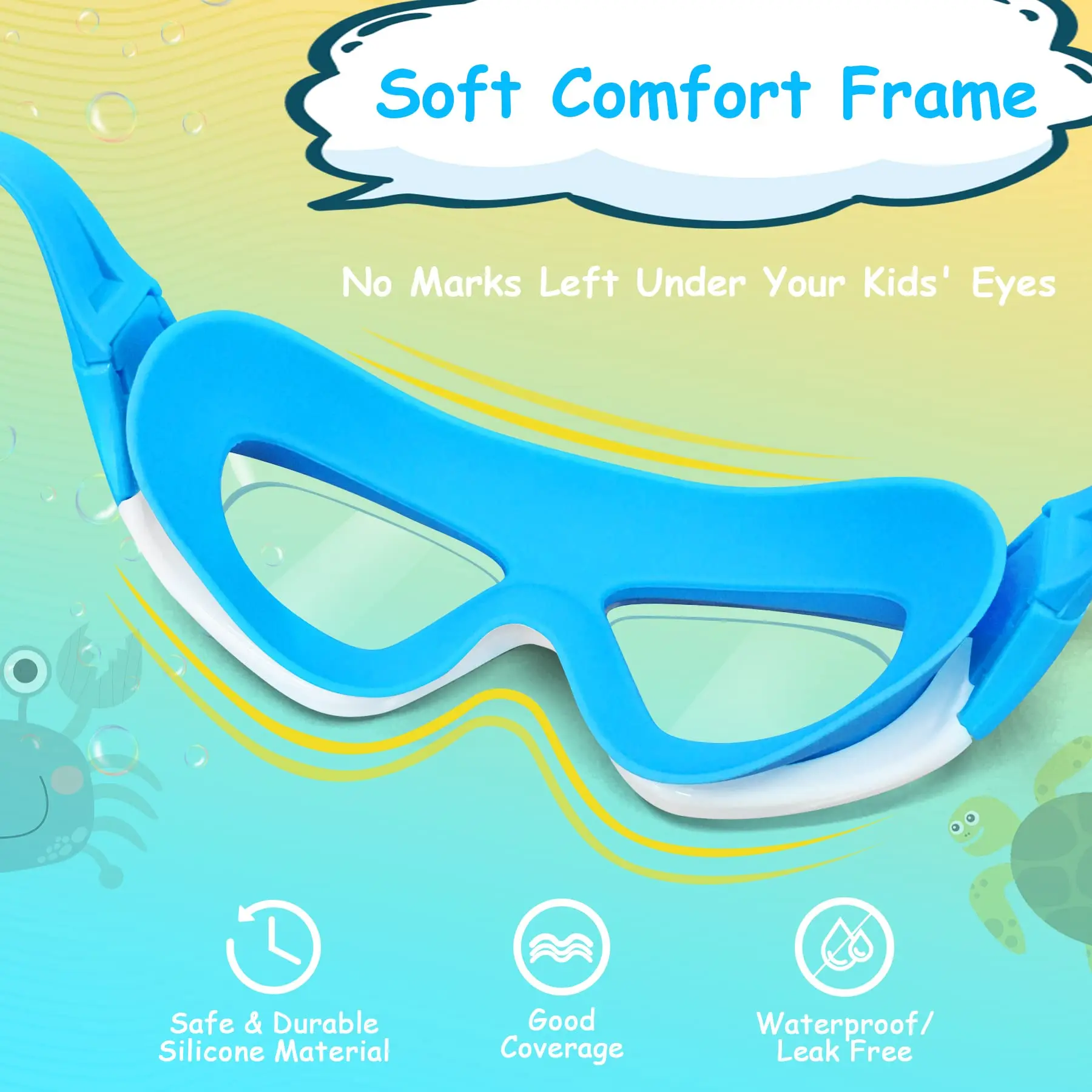 High-definition Children's Waterproof And Anti Fog Swimming Large Frame Glasses, Convenient Goggles Silicone Connected Earplugs 5