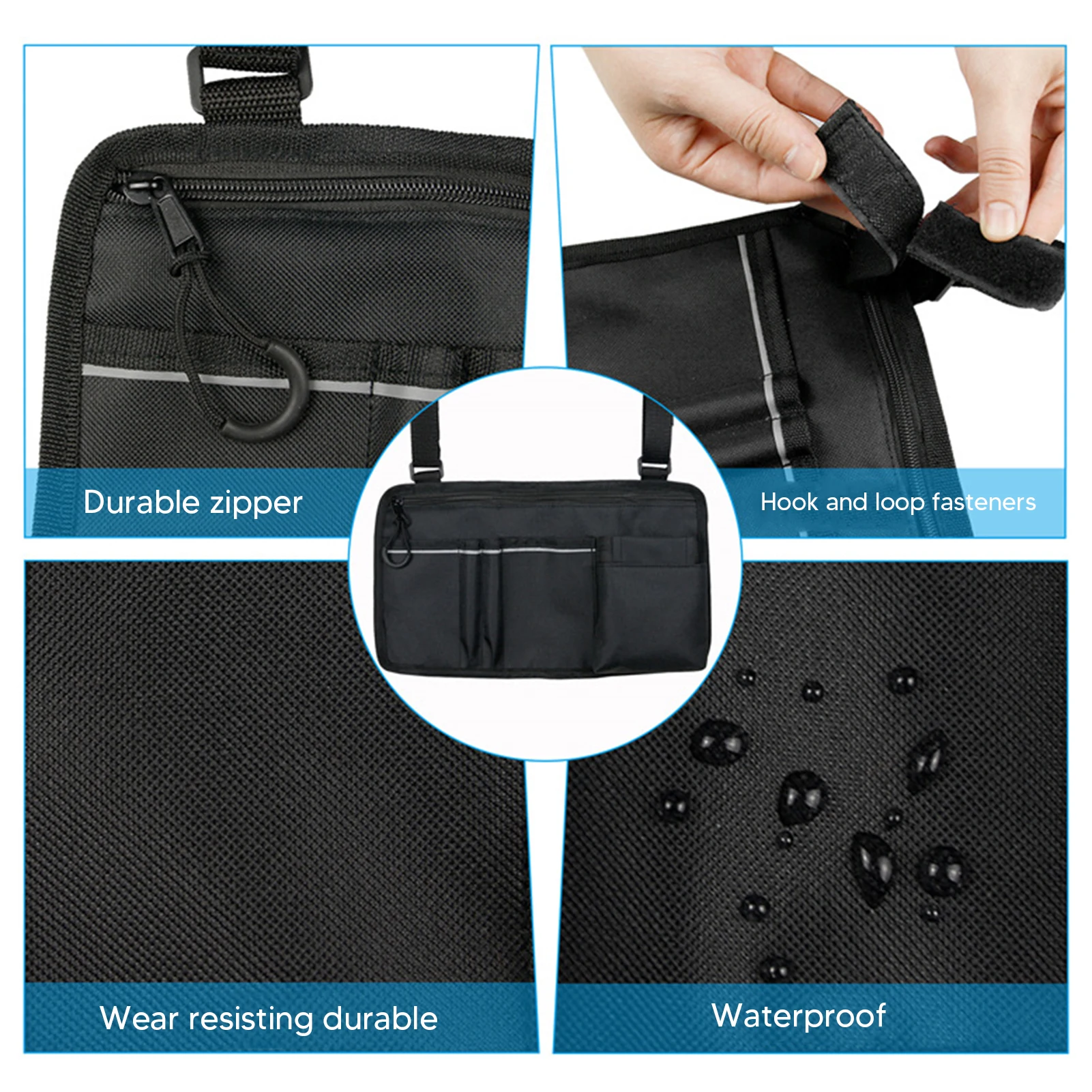 Wheelchair Armrest Side Storage Bag Waterproof Portable Pocket with Reflective Strip for Seniors Elderly Wheelchair Accessories 5
