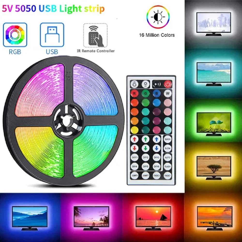 RGB 3.28ft/1M~100ft/30M Smart LED Strip Lights With 44-Key Remote & APP Control Music Sync LED Ambient Lamp For  Home Decoration