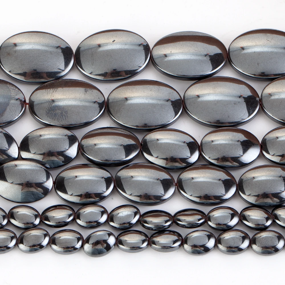 Natürliche Schwarze Flache Oval Hämatit Stein Perlen Lose Spacer Perlen für Schmuck Machen DIY Armband Halskette Hand Zubehör – Detail 6