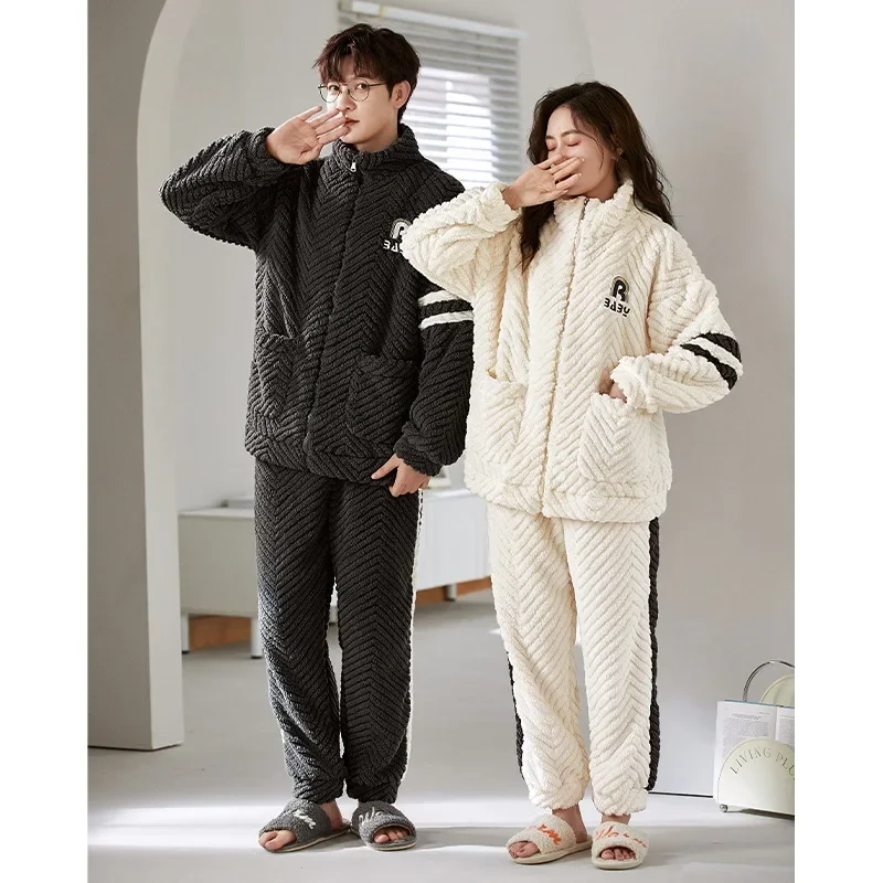 Sleepwear Men Pajamas Women Pajama Sets Couple Pajamas Autumn Winter Warm Flannel Big Size Loungewear Nightwear Kawaii Clothing