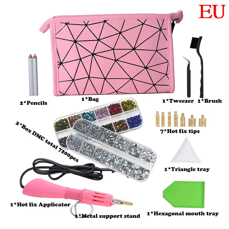 

Fast Heated 7200Pcs Hotfix Rhinestone Set/Hotfix Applicator Set Iron-on Wand Heat-fix Tool Gun Hot Fix Rhinestones Glass Diamond