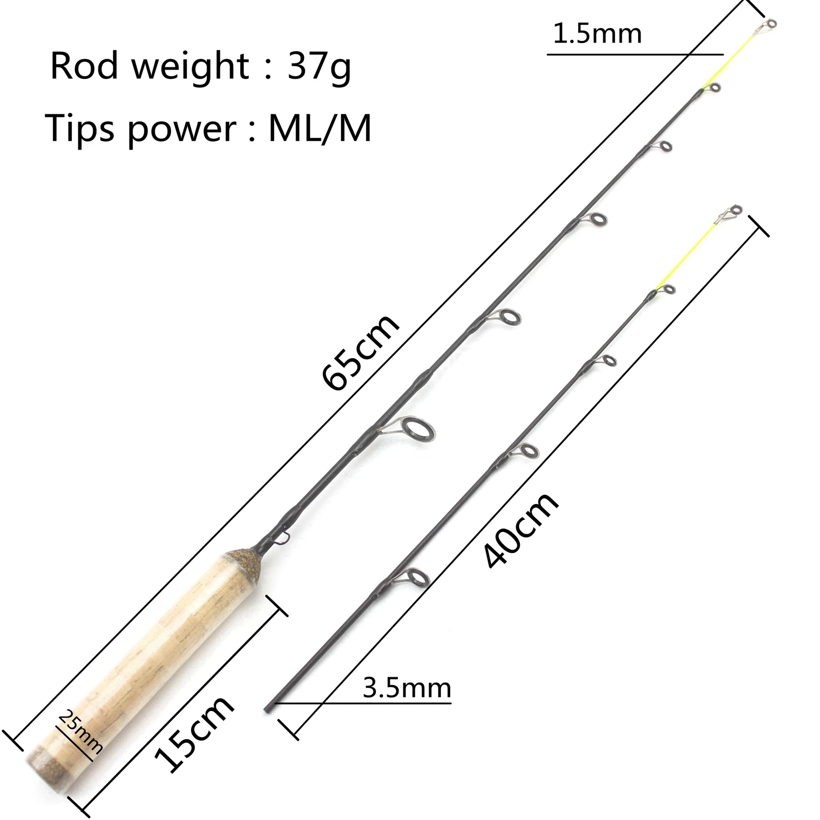 65cm 37g Lightweight 2Tips Ice Fishing Rod Winter Fishing Spinning Rod  Fishing Tackle Carbon Fiber ML/M Carp Rod Pikes Fish