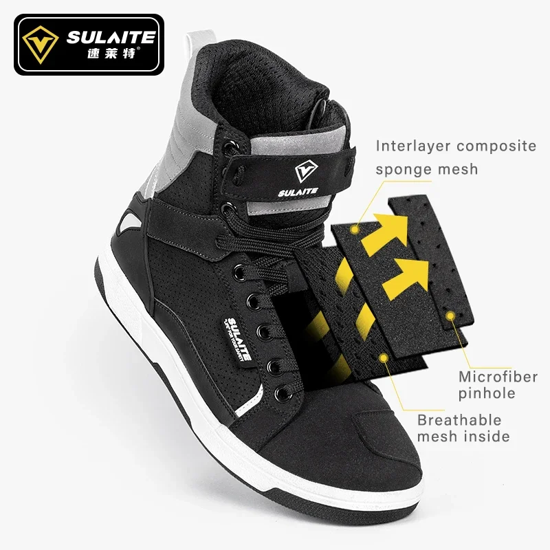 Motorcycle Boots Shoes Men's Riding Microfiber Leather Summer Breathable Anti-fall Casual