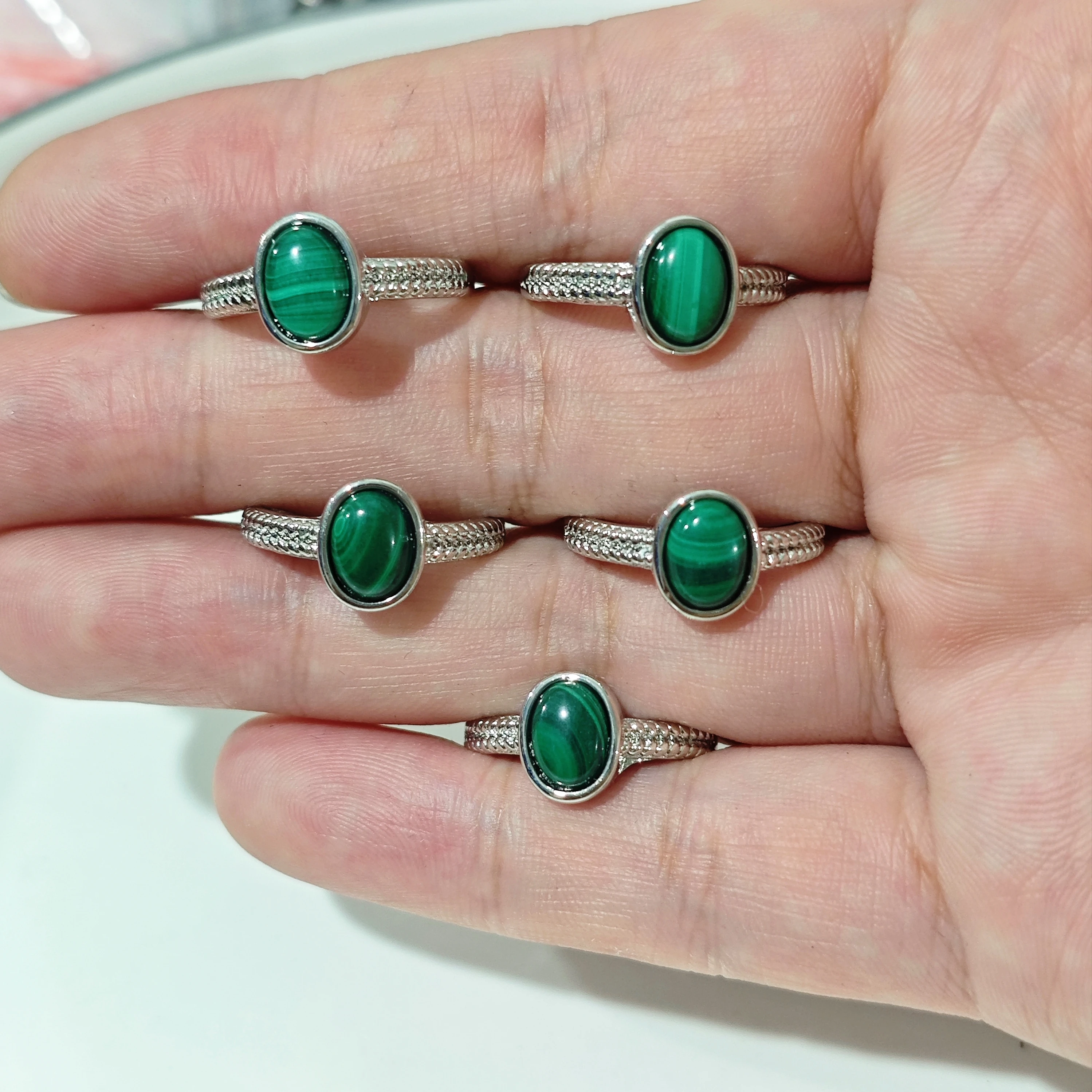 MM Natural Malachite Ring Adjustable Heart Female Simple Ring Jewelry for Women Gift Wholesale High Quality Vintage Fine