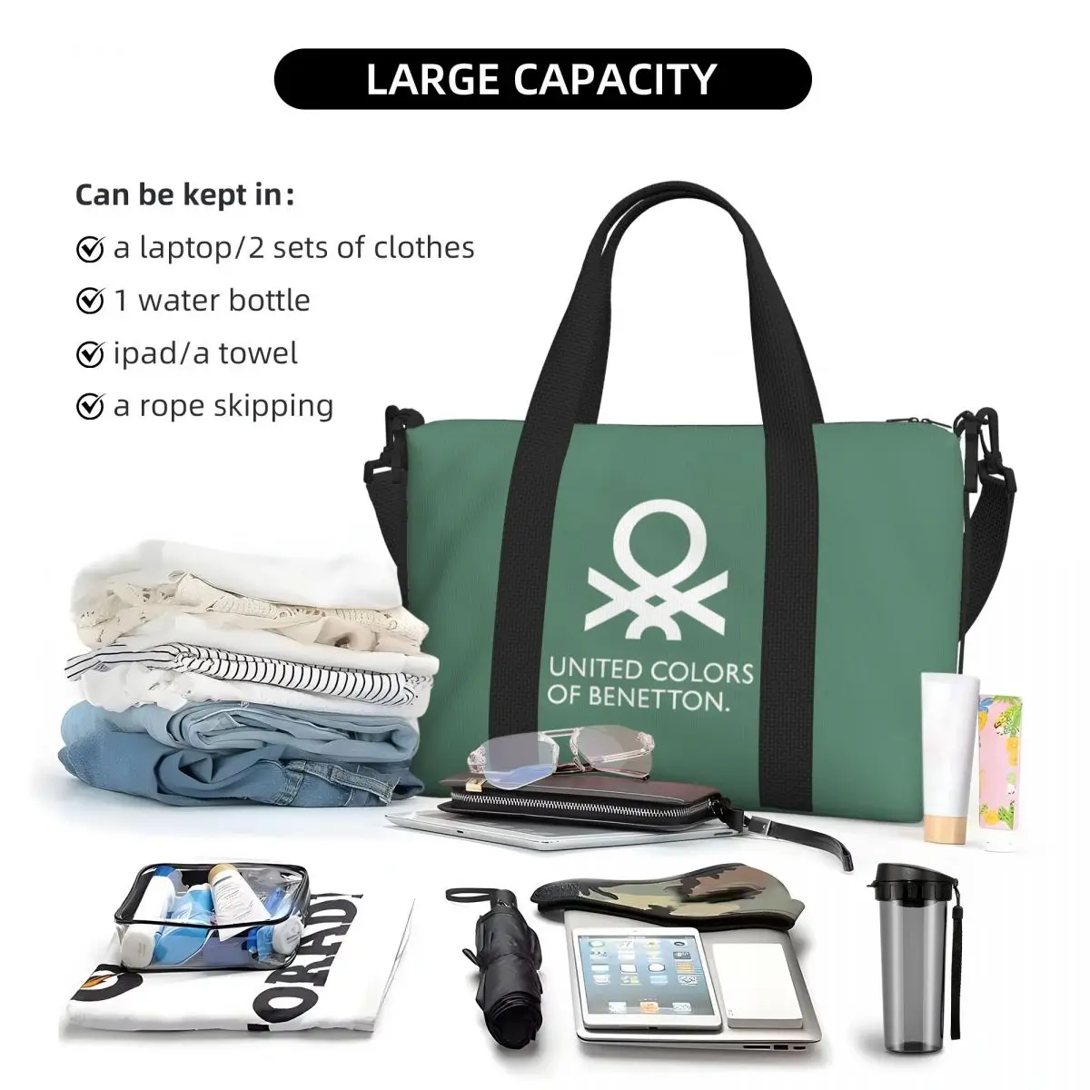 B-Benetton Portable Travel Bag, Sports Shoulder Bag, Waterproof Business Travel Fitness Crossbody Bag