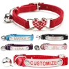 Cat Collar Heart Charm Personalized ID Name with Bell Safety Elastic Adjustable Soft Velvet Puppy Small Dog Pet Collar Kitty 1
