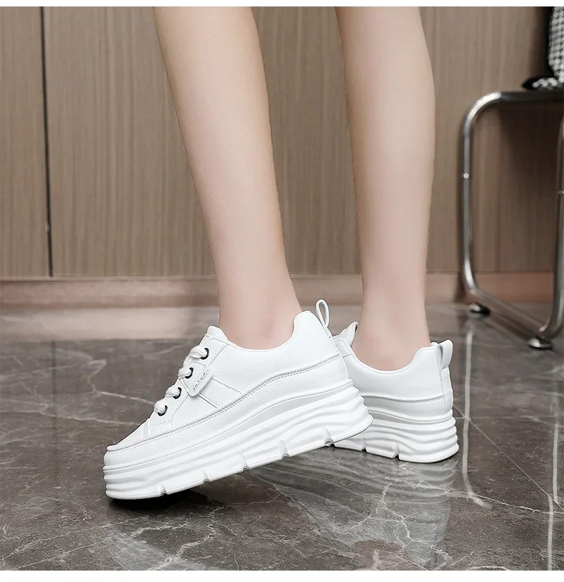 White Platform Women's Casual Sneakers Lace-up Trainers_voghion.com