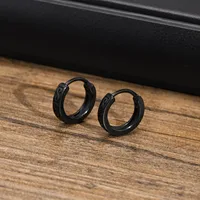 Boucles d'oreilles créoles pour hommes, nouveaux Huggies gothiques noirs à Texture Infinity S, petits cerceaux minimalistes en acier inoxydable, cadeaux pour lui, bijoux 2